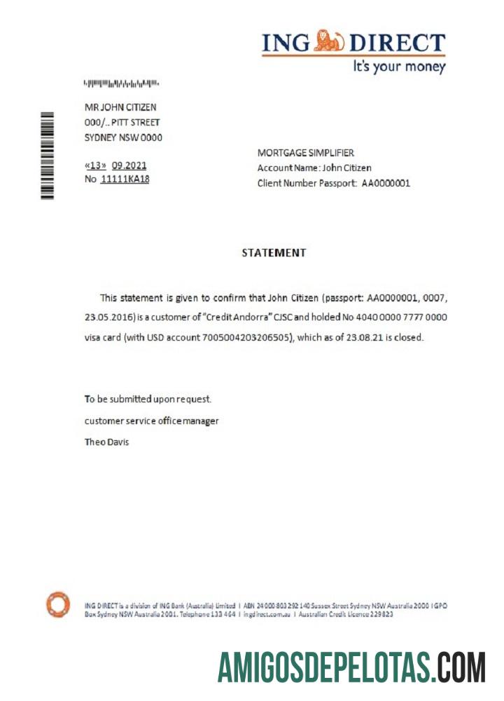 Referência de fechamento direto do ING da Austrália baixar para verificação